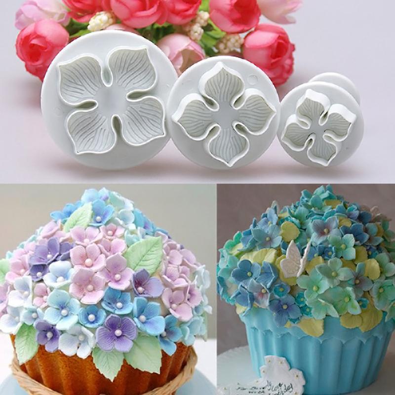 

3 Pcs/set Hydrangea Flower Mould Fondant Cake Decorating Sugar Craft Plunger Cutter Mold