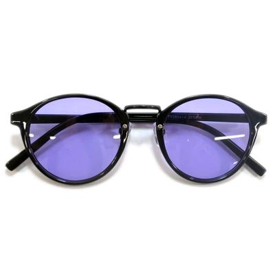 [MERRY PLEASURE] Merry Pleasure Sunglasses, Fashion Glasses, Men's & Women's, Boston Style, Round, Light-Colored Lenses (BLACK X Lt.PURPLE