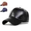 Unisex Solid Color Pu Leather Baseball Caps Spring Autumn Outdoor Adjustable Casual Hats Dad Hat Sunscreen Hat