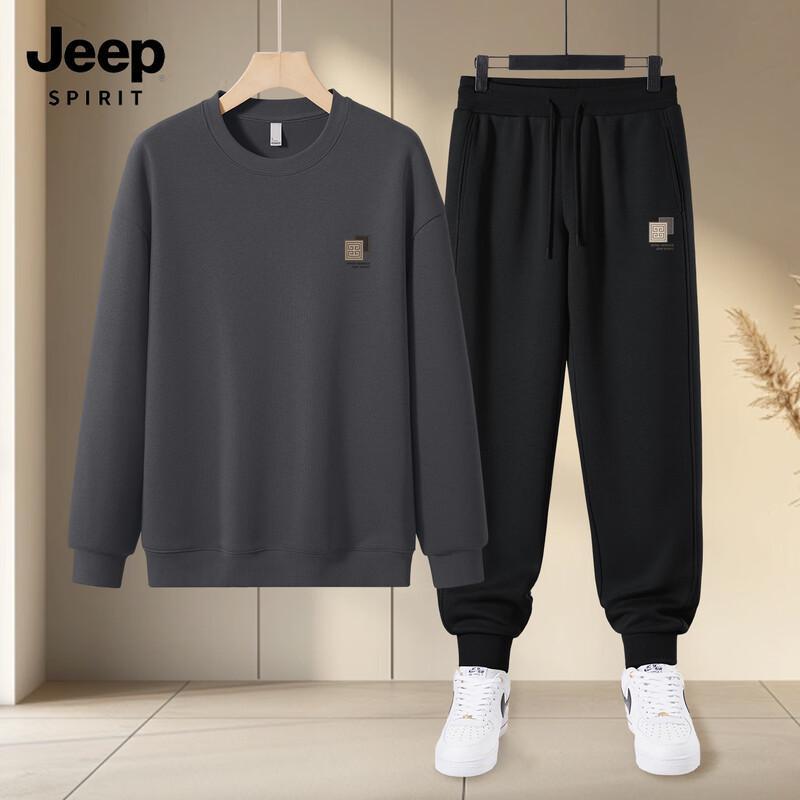 JEEP SPIRIT Men's 2025 Casual Round Neck Sweatshirt & Joggers Set