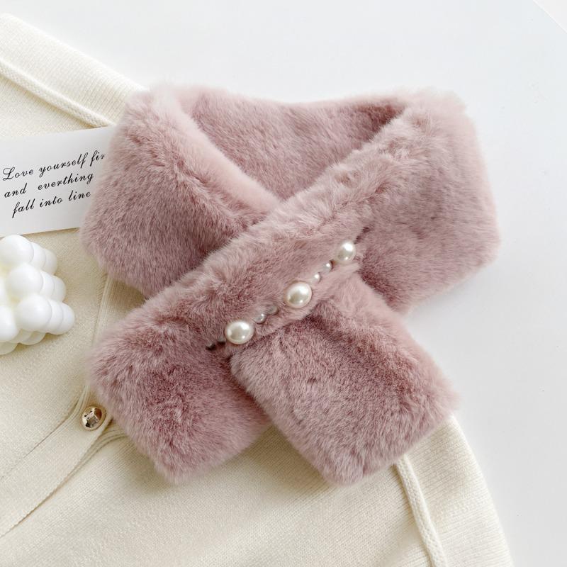 Soft waxy wind thickened solid color fluffy scarf to keep warm imitation Rex rabbit hair cross scarf plush collar women