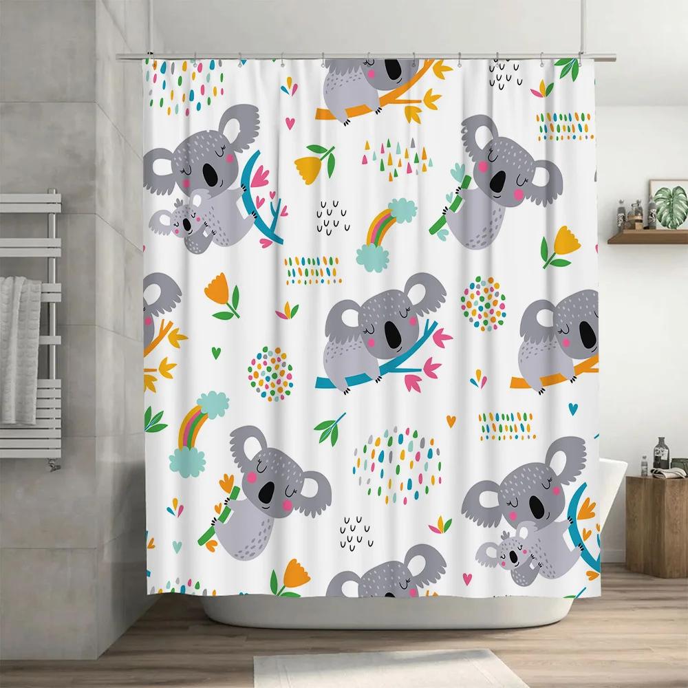 Niedliche Koala Cartoon Druck Duschvorhang Für Badezimmer Dekoration Wasserdicht Waschbar Heimwerkerbedarf