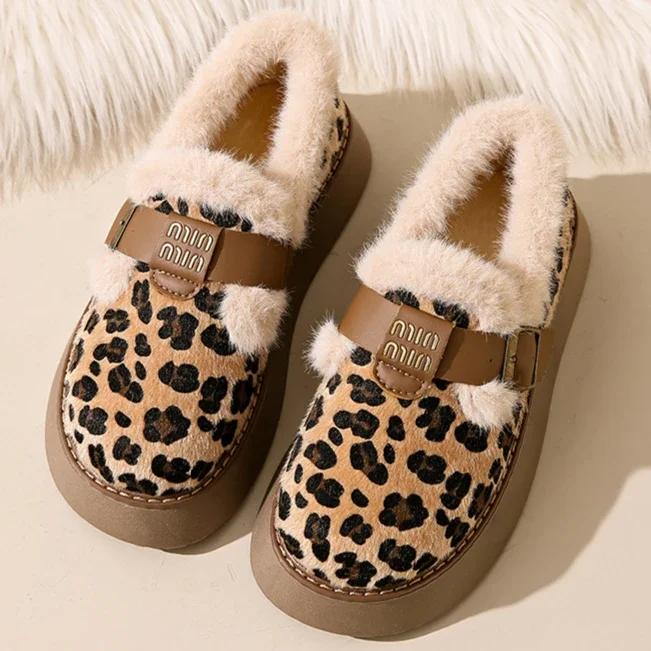 Módní platforma Dámské leopardí boty 2024 Baleríny Teplé plyšové Zimní kotníkové sněhule Dámské ležérní bavlněné boty Boty pro ženy