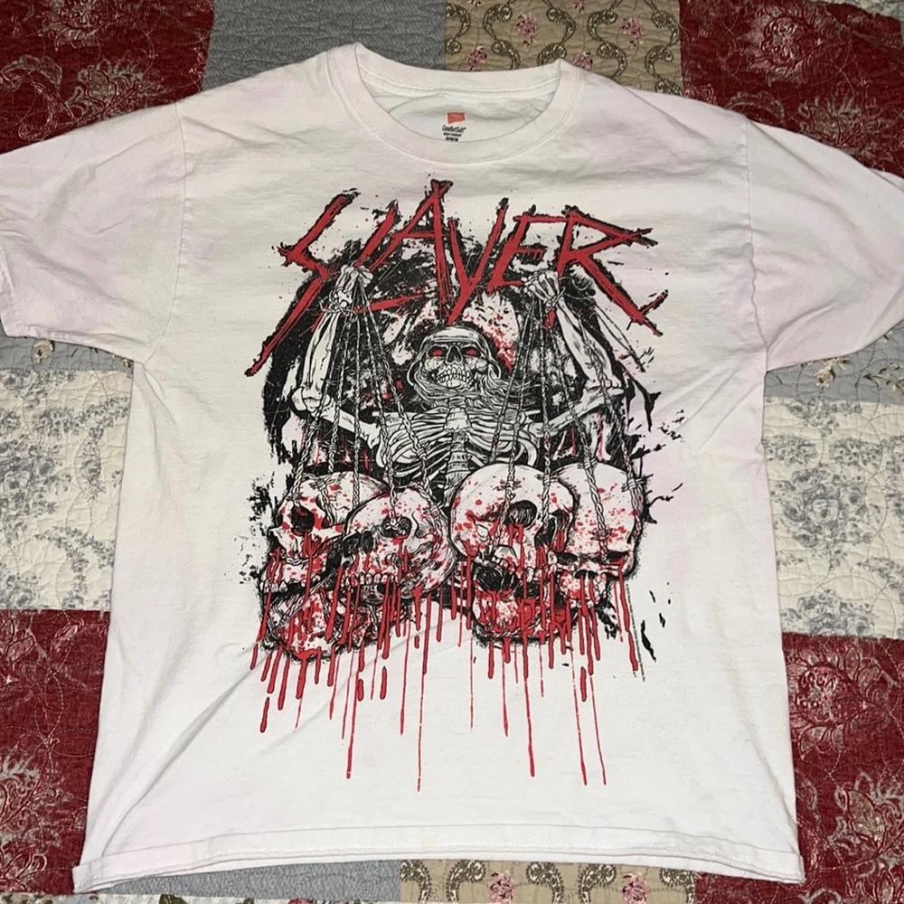 

Slayer Skull Trophies White T-shirt Thrash Metal Band Graphic Tee S-5XL 4XL