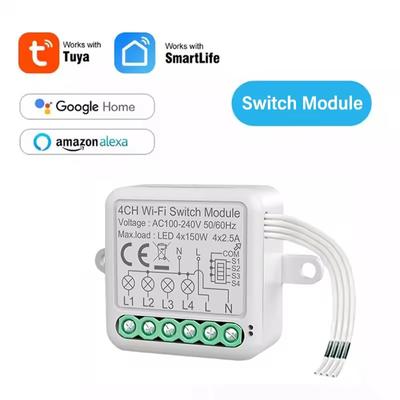 Módulo de interruptor inteligente WiFi Tuya, interruptor de conmutación eléctrica de 1/2/3/4 entradas, módulo de interruptor de iluminación, control por aplicación móvil Alexa