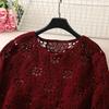 Women's Korean Style Red Sheer Knit Sweater with Hollow Design – Long Sleeve Round Neck, Autumn/Winter 2024