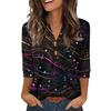 Women's T Shirt Print Button 3/4 Sleeve Daily Weekend Fashion Basic V- Neck Regular Top