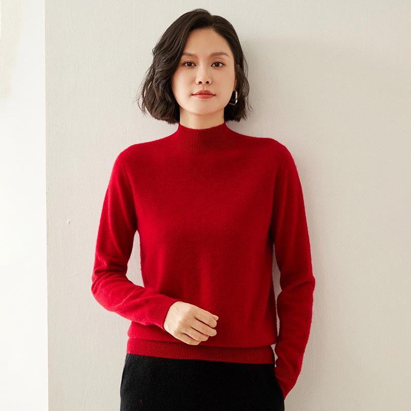 Women's Slim-Fit Half-High Neck Cashmere Sweater: Warm & Versatile Knitted Pullover