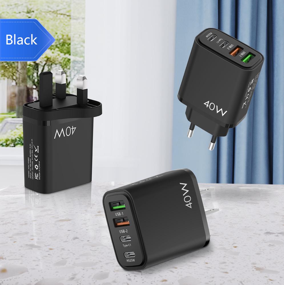 PD40W Mobile Charger: QC3.0 Fast Charging, 2U+2C Multi-Port, EU/UK Standards