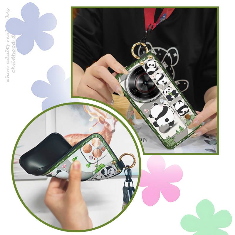 Wrist Strap Durable Phone Case For ZTE Blade A75 5G/Nubia Focus 5G/Calf 5G Cute Fashion Design Panda Soft case Silicone