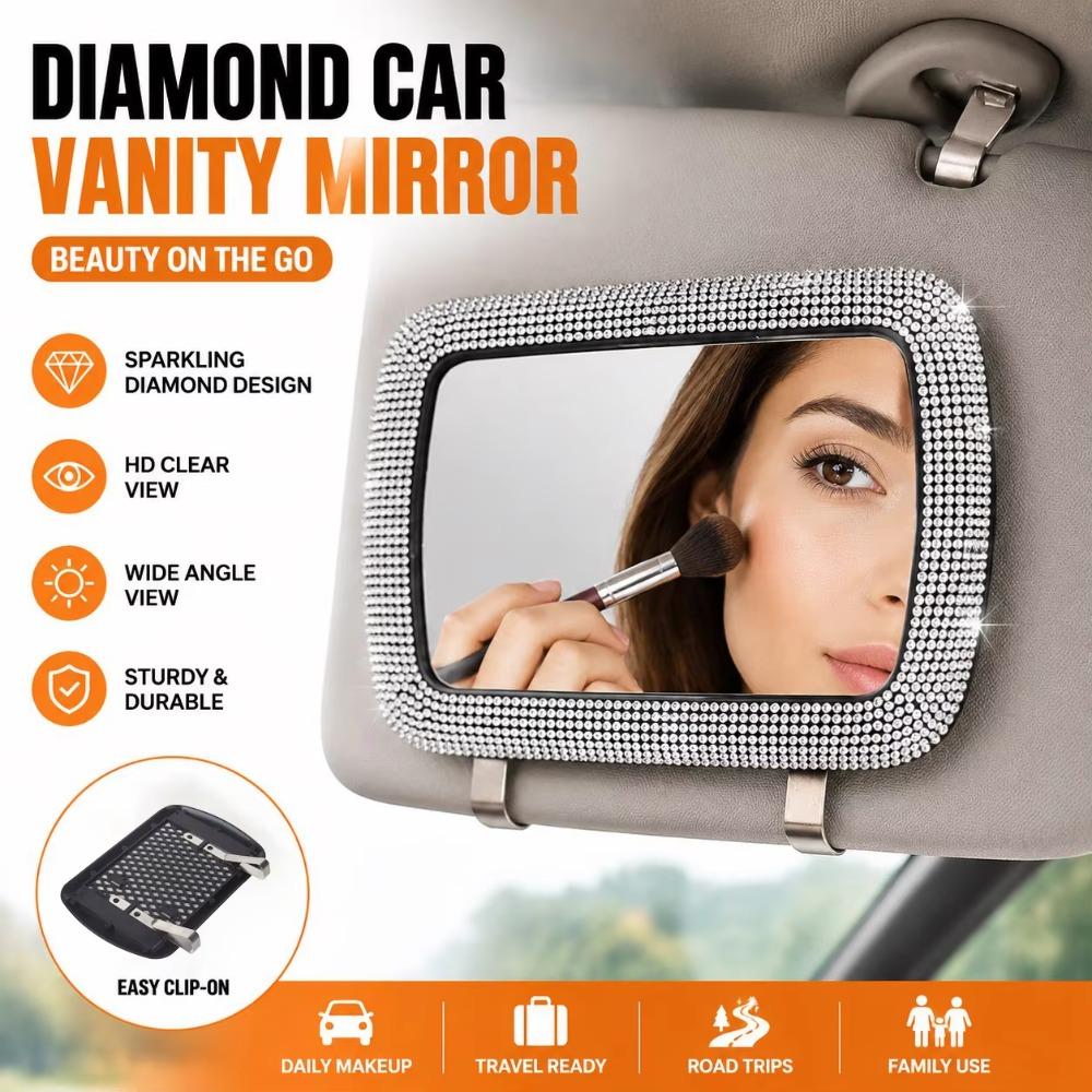 Crystal Women Makeup Mirror Rhinestone Sunshade Rear View Cosmetic Mirror Car Interior