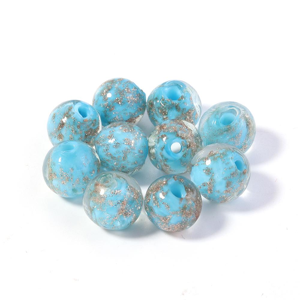 10pcs 8/10/12mm Lampwork Beads Colorful Golden Sand Glass Round Loose Beads For Jewelry Making DIY Bracelet Earrings Accessories