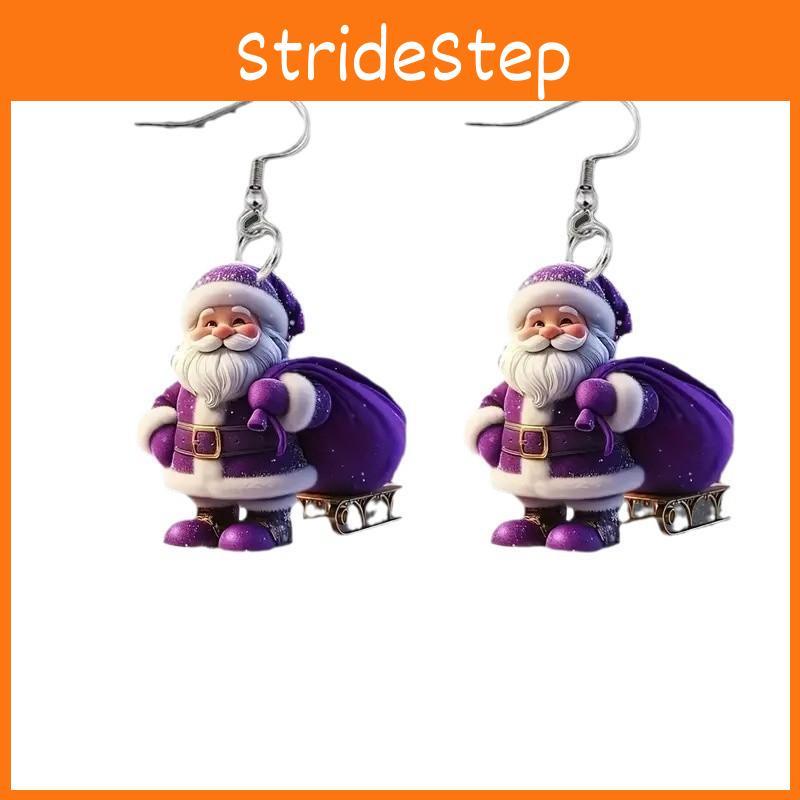 Purple Winter Santa Acrylic Earrings With Creative Design For Decor Christmas