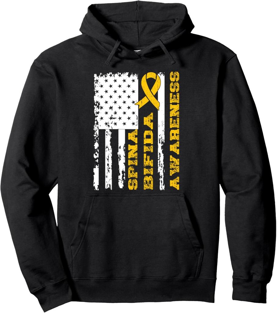Spina Bifida Awareness Month Yellow Ribbon Flag Unisex Hooded Sweatshirt