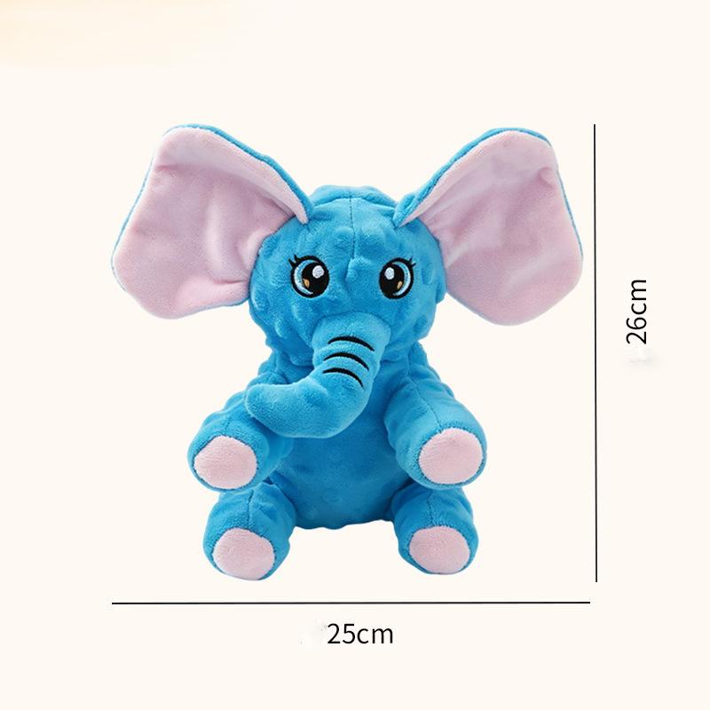 Hot sale Soft and cute blue elephant plush toy with bean plush inside BB calling interactive voice self raising dog toy