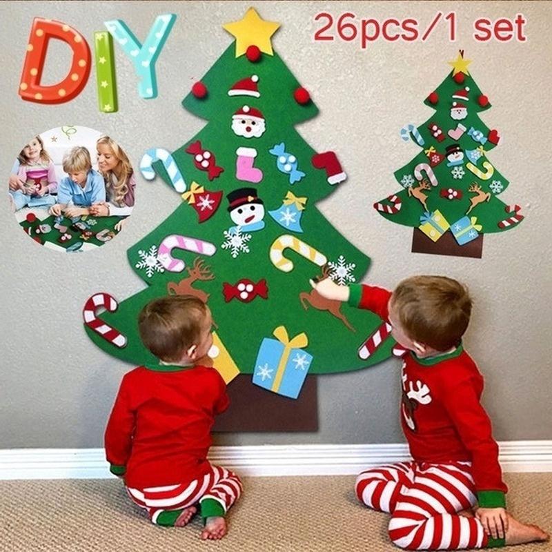 DIY Felt Christmas Tree Set with Detachable Ornaments Kids Wall Hanging Xmas Gifts for Christmas Decorations New Year Gifts