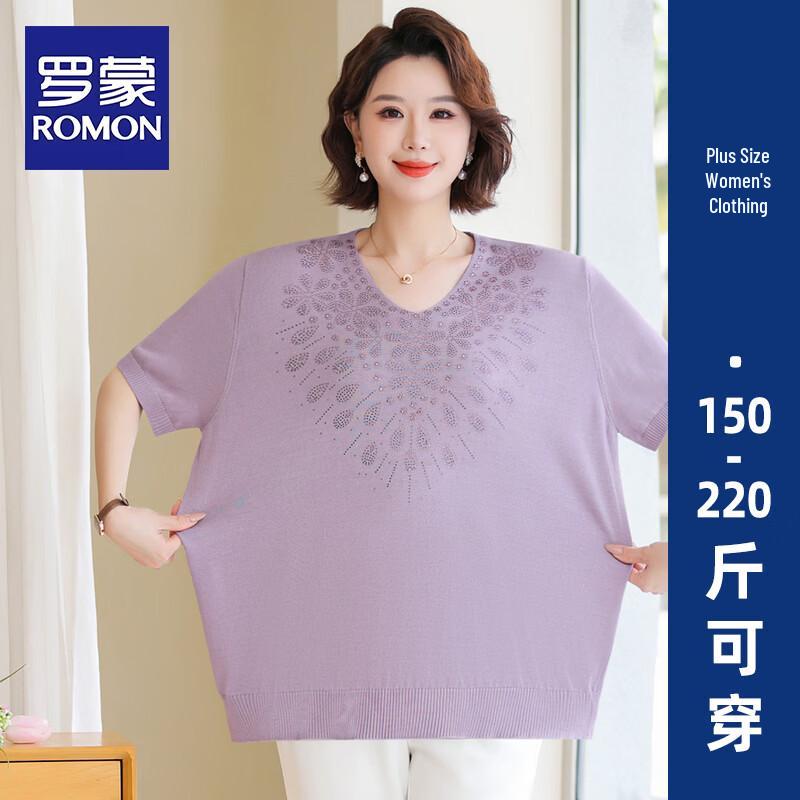Romon Women s Summer Plus Size V-Neck Ice Silk Short Sleeve Top 6XL