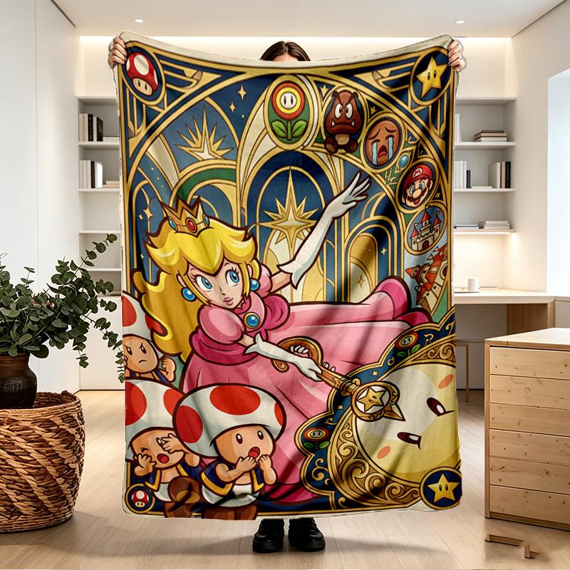Princess Peach Toadstool Print Blanket - Soft & Comfortable, for Bedroom, Travel, Sofa, Home Decoration - Birthday Christmas Gift for Friend