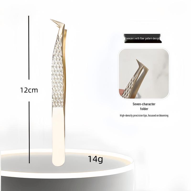 High Precision Diamond Pattern Eyelash Tweezers with Stainless Steel Fiber Tip