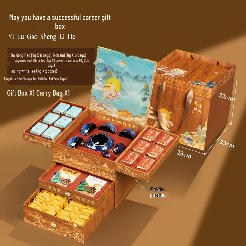 Da Hong Pao & Rou Gui Oolong Tea Gift Box with Chen Pi and Fuding White Tea