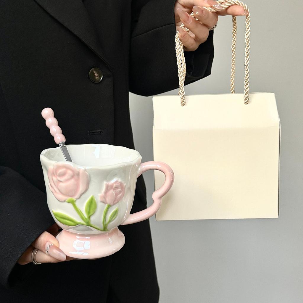 Exquisite and High Quality Tulip Pearl Light Mug Wedding Souvenir High End Feeling for Girls' Office Dormitory