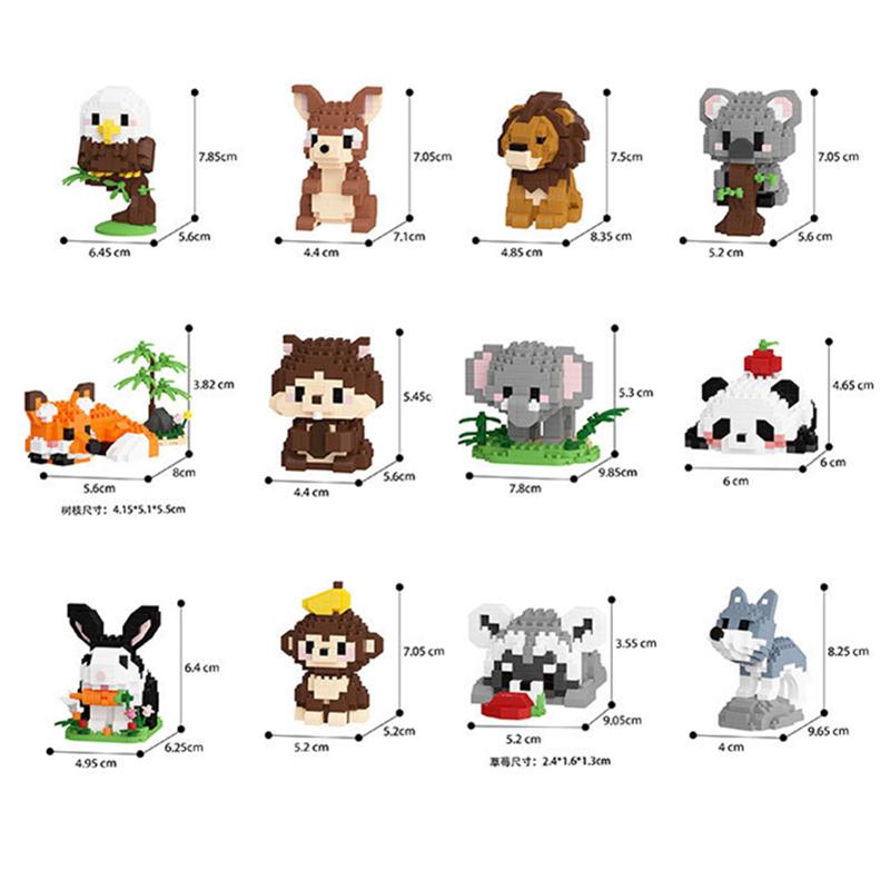 Micro-particle Assembled Building Blocks Leisure Educational Toys 9924-9935 Forest Small Animal Series 12-piece Gift Box