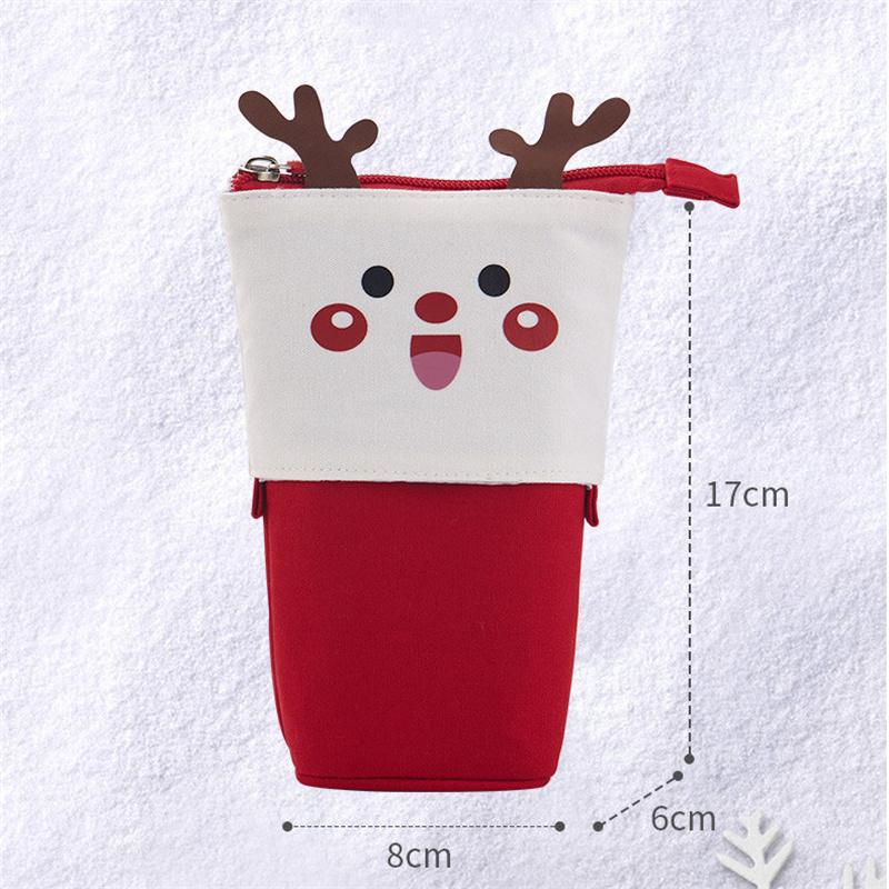 Christmas Retractable Cute Pencil Case School Stationery Storage Bag Canvas Pencil Bag Kawaii Pen Holder Children Christmas Gift