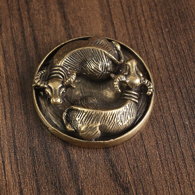 

Латунная поворотная ручка, элемент, Зодиак, бык, офисное настольное украшение, Чистая медь, инь-янь, ручка с изображением триграмм