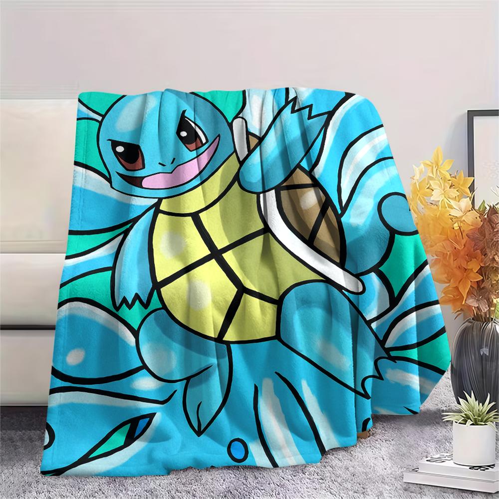 Flanelová deka se vzorem kreslené postavičky Squirtle, Vysoká kvalita, Pohodlná pro všechna roční období, Domácí dekorace, Teplo a pohodlí, Perfektní pro dárky.