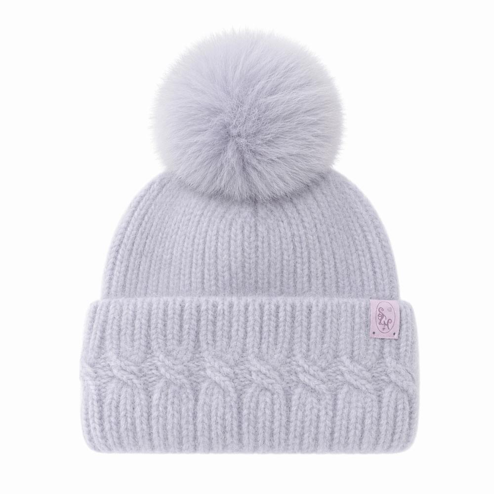 Windproof Knitted Pompom Beanie Twist Knit Thermal Winter Hat Rabbit Fur Beanies Hat For Women