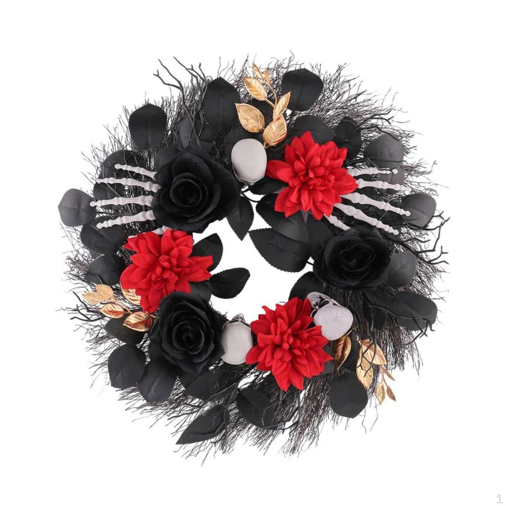 Wreath with Skeletal Hands Black and Red for Entryway, Spooky House