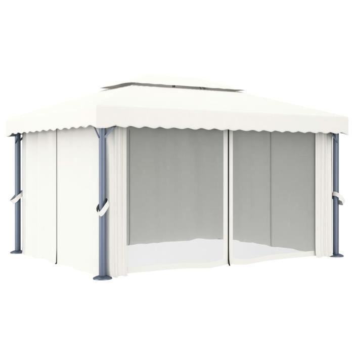 VidaXL Tonnelle avec rideau 4x3 m Blanc crème Aluminium