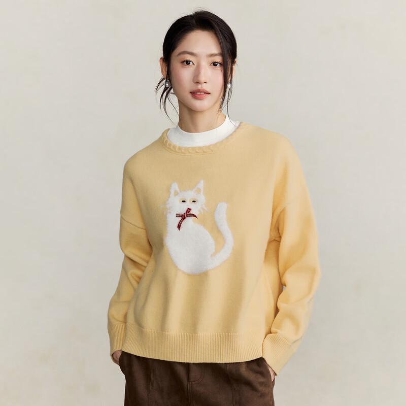 INMAN Women's Animal Jacquard Pullover Sweater