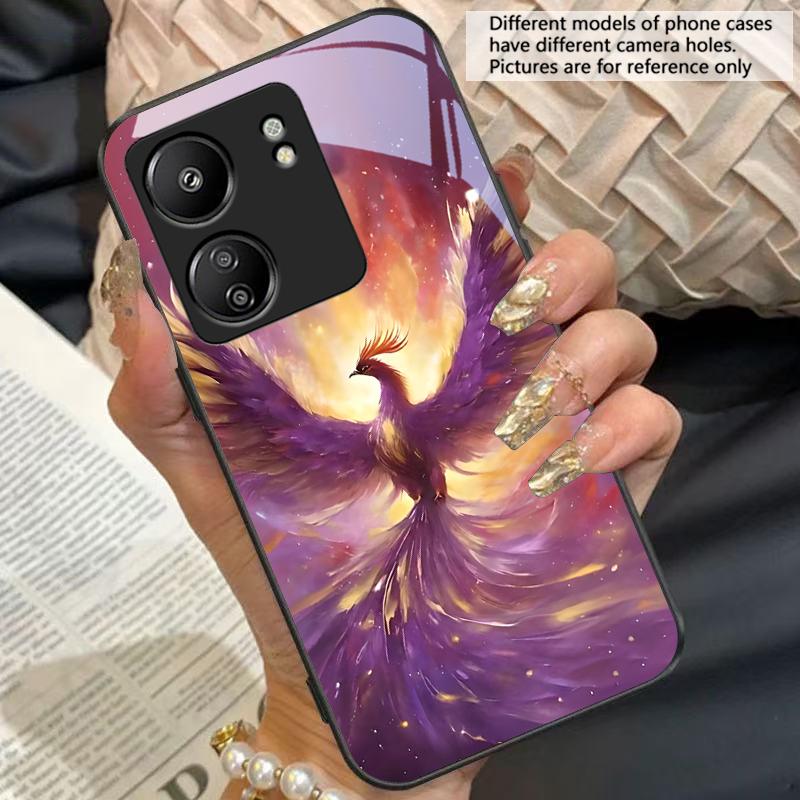 Golden Phoenix Purple For Xiaomi Redmi 13C Note13 12 Pro Plus 5G Note 9 13T Pro POCO X6 F5 F6 Black Tempered Glass Phone Case