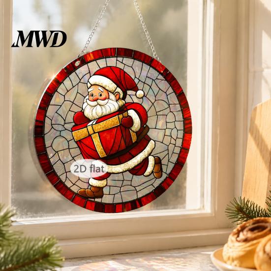 Decorative Chains for Hanging Ornaments Christmas Acrylic Window Decor, 2D Holographic Stained Glass Art Ornament with Metal Chain, Double-sided