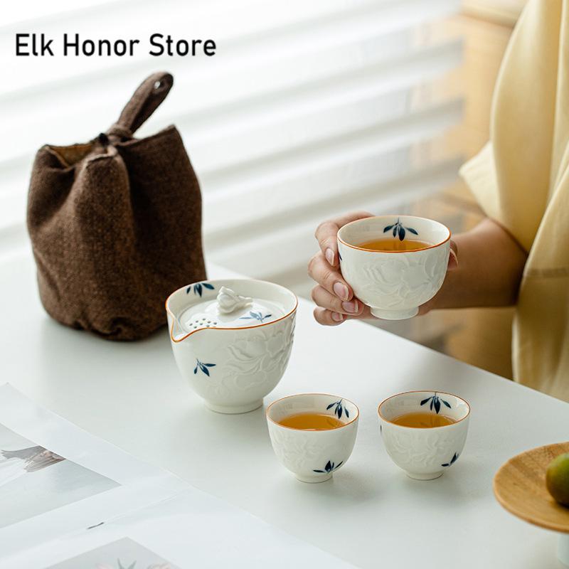 

Чистый, расписанный вручную чайный сервиз с изображением бабочки-орхидеи, комплект Zen, 1 горшок, 3 чашки, бытовой чайник для заваривания чая, сумка для пикника на открытом воздухе, ремесло 10.2x8cm 150ml