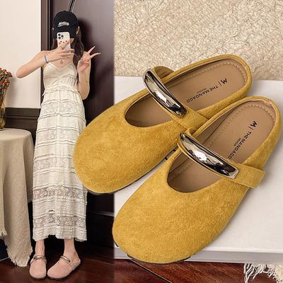 French Half Slippers Single Shoes Women's 2025 Spring and Summer New Metal Buckle Mary Jane Shoes Niche Evening Gentle Wind Half Drag