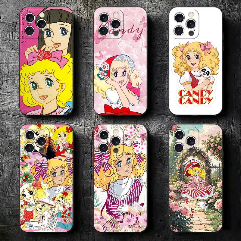 Anime Candy Candy Soft Phone Case for iPhone 16 16E 17 Air 15 Pro Max 14 Plus 13 Mini 11 12 7 Black Cover Back Shell