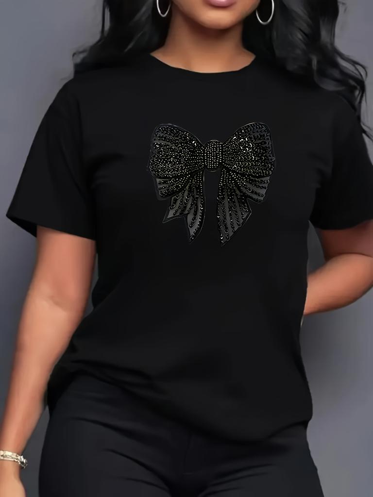 Bow Print Pattern, Comfortable Women'S Short Sleeve T-Shirt Printed Women'S T-Shirt Pattern T-Shirt Women'S Top All-Season Wear