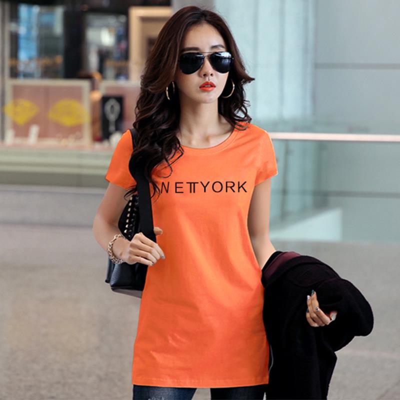 Women's Mid-Length Loose Letter T-Shirt, Korean Style Summer Casual Half-Sleeve White Top
