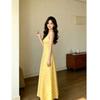 Dopamine Yellow Plaid Dress Is Thin and Gentle Temperament Neck Sling Dress V-neck Lazy Vacation Style