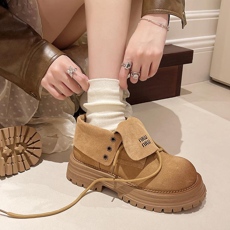 Retro flip Martin boots women's 2025 early autumn new yellow single boots thick-soled two wear short boots rhubarb boots tide