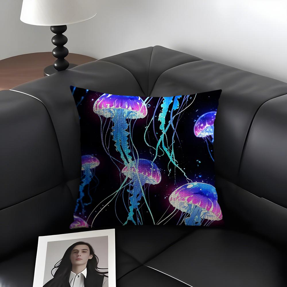 Jellyfish Fashion Cushion Cover Natural Linen Organic Fabric DoubleSided Printing Sofa Home Decor Gift Pillow Case
