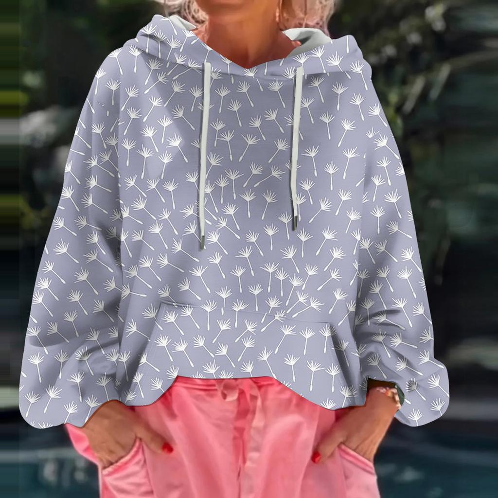 Women's Floral Print Loose Casual Long Sleeved Hooded Sweatshirt