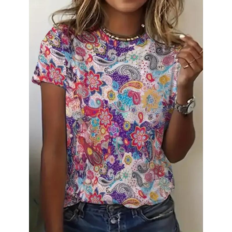 Casual Temperament Top Printed Women's Clothing Crew Neck Short Sleeve Comfortable T-Shirts Women’s