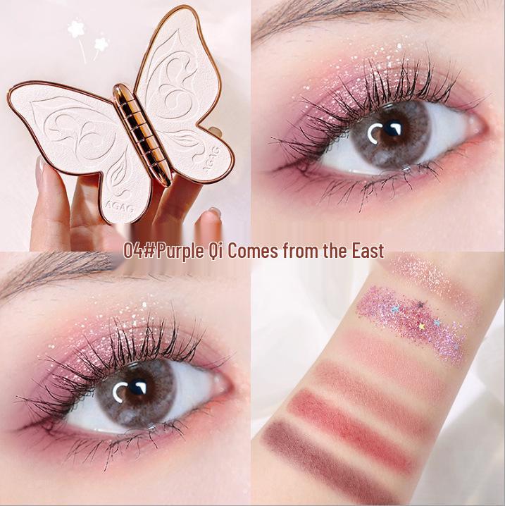 AGAG Butterfly Eyeshadow Palette: 6 Lucky Koi Pearl Shimmer, Glitter & Matte Earth Tones