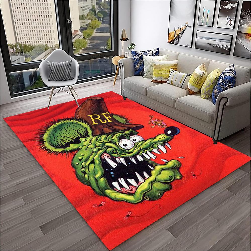 3D Funny Rat Fink Cartoon Movie Koberec pro domácí obývací pokoj Ložnice Pohovka Rohožka Dekor, dětský koutek Koberec Protiskluzová podložka na podlahu