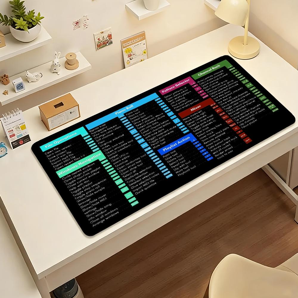 FL Studio Shortcuts Mouse Pad Nonslip Locking Edge DeskMat PC Laptop Accessories Rubber Office Keyboard Large Game XXL Carpet