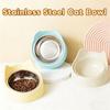 New 15° Inclined Stainless Cat Bowls Non-slip Base Neck Protection Food Feeding Bowls Cute Ear Pet Bowl Pet Supply