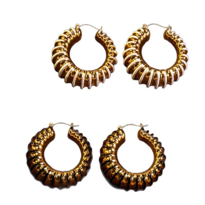 Vintage Enamel Threaded Steel Needle Earrings Unique Personality Geometric Line Sense Female